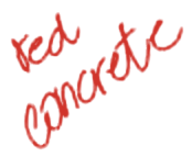 Handwritten red note: red concrete