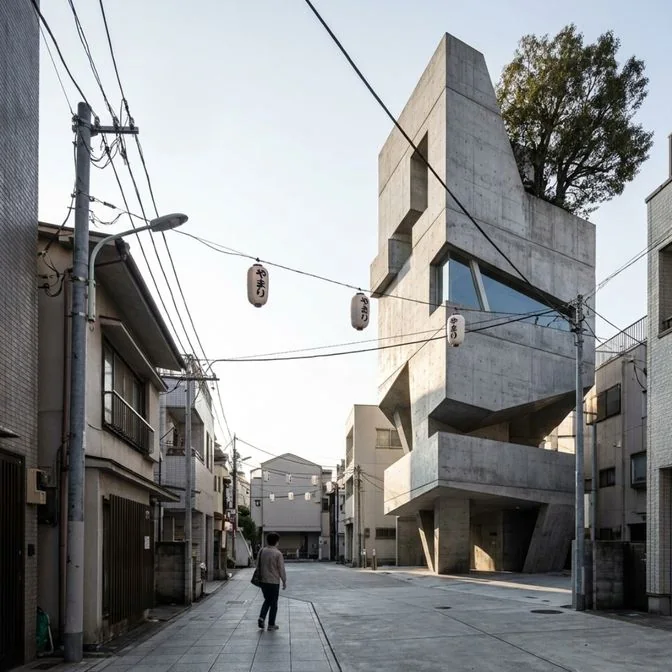 A pinned take: the tower with a tree on top, a man walking up the street